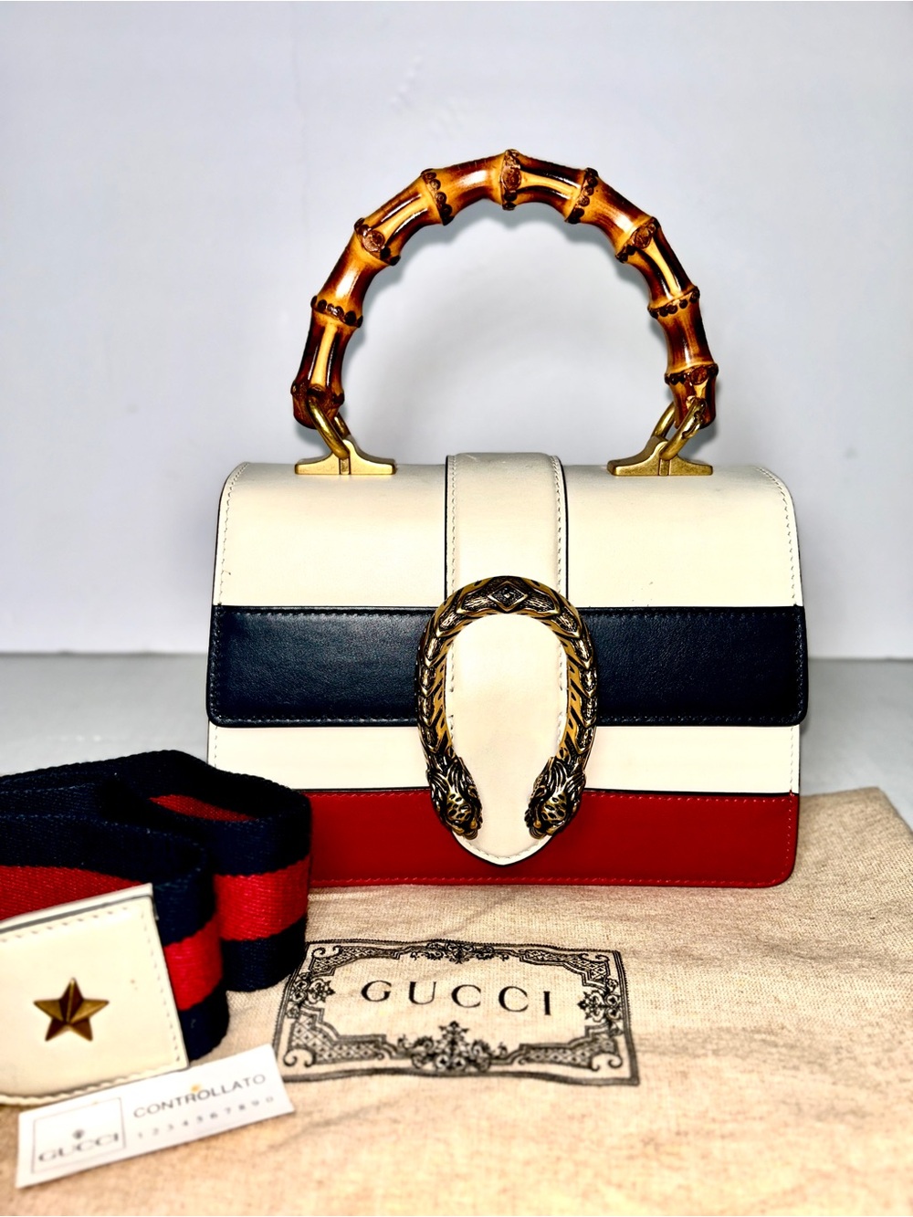 GUCCI Calfskin Dionysus BambooTri-Color Top Handle